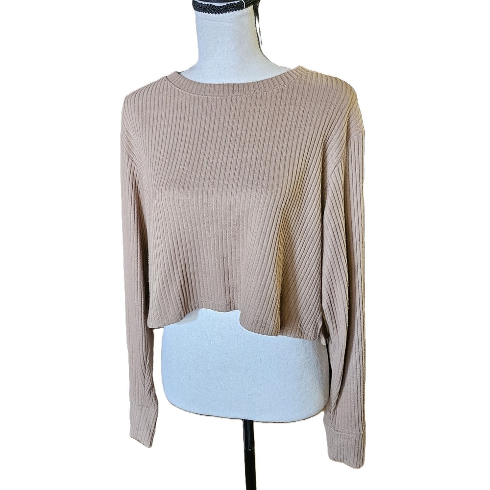 Abercrombie & Fitch Cropped Ribbed Long Sleeve Shirt SZ L. Casual,Chic,Warm Cozy